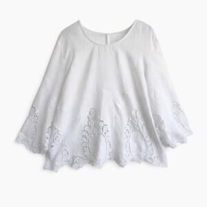 White Embroidered Lace Scallop Hem Boho Cotton Blouse Top Size Medium XXL Plus